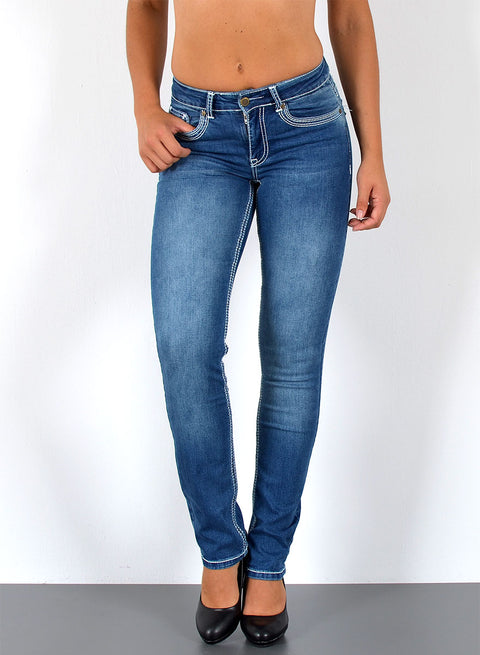 Hoch Bund Jeanshose Straight Fit mit dicker Naht