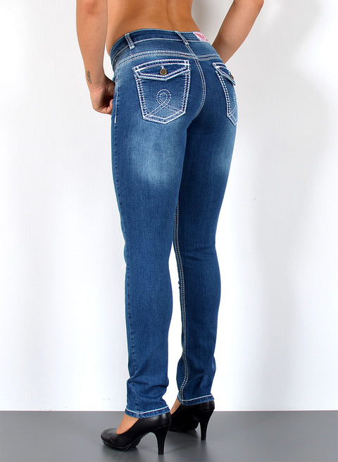 Hoch Bund Jeanshose Straight Fit mit dicker Naht