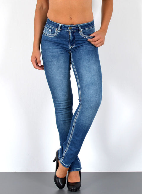 Hoch Bund Jeanshose Straight Fit mit dicker Naht