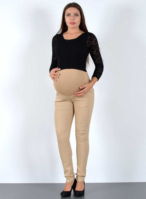 Damen Umstandhose Stretch Skinny Fit Hose Beige