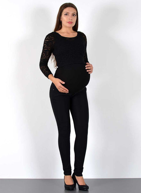 Damen Schwangerschatshose Stretch Skinny Fit Schwarz