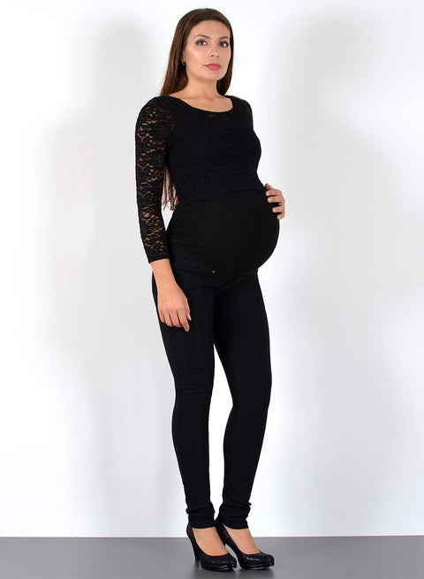 Damen Schwangerschatshose Stretch Skinny Fit Schwarz