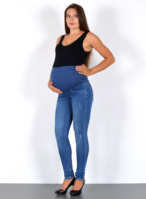 Damen Umstandshose Skinny Fit Stretch Hellblau