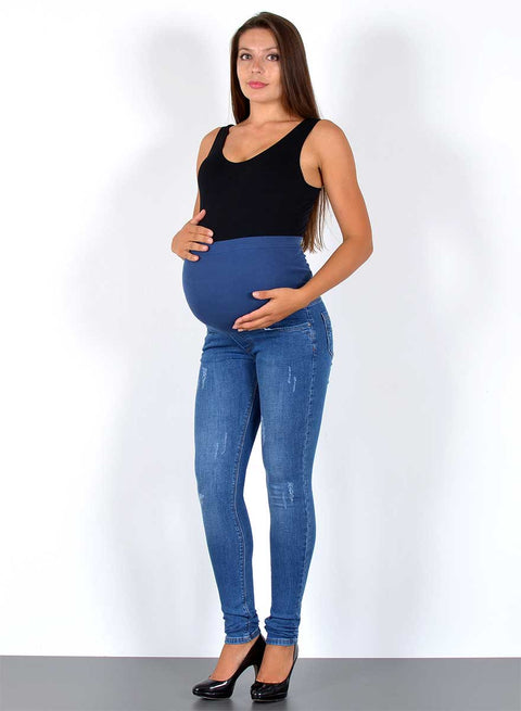 Damen Umstandshose Skinny Fit Stretch Hellblau