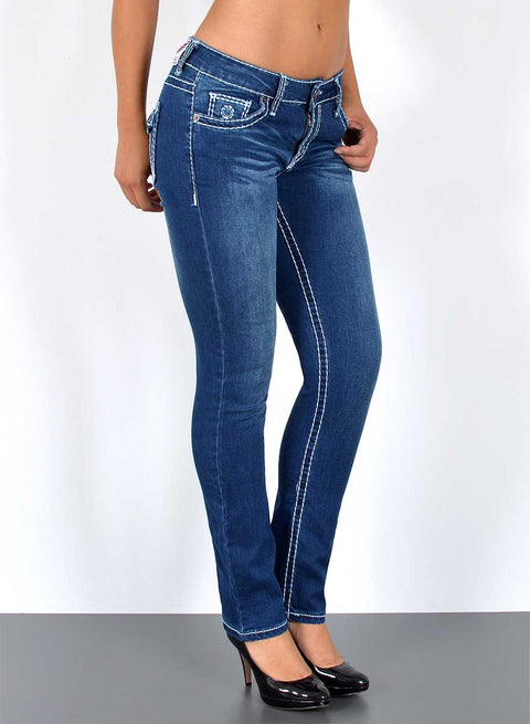Hohe Bundhöhe Jeans Hose Straight Fit mit dicker Naht Esra