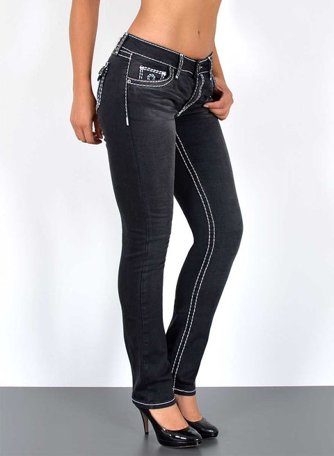High Rise Jeans Hose Straight Fit mit dicker Naht Esra