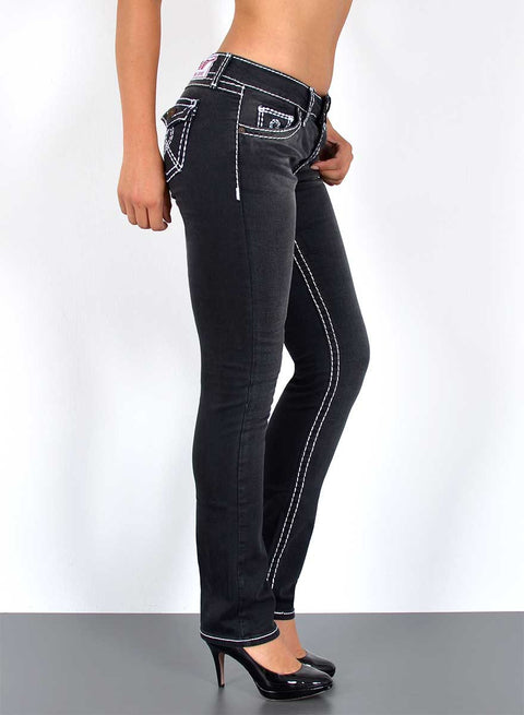High Rise Jeans Hose Straight Fit mit dicker Naht Esra