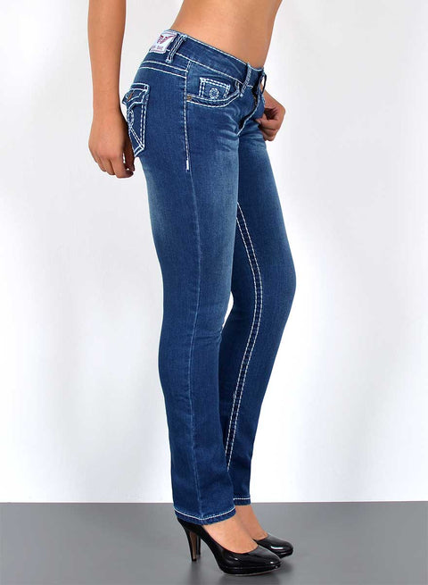 Hohe Bundhöhe Jeans Hose Straight Fit mit dicker Naht Esra