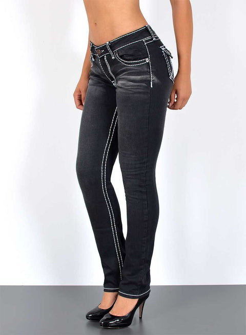 High Rise Jeans Hose Straight Fit mit dicker Naht Esra