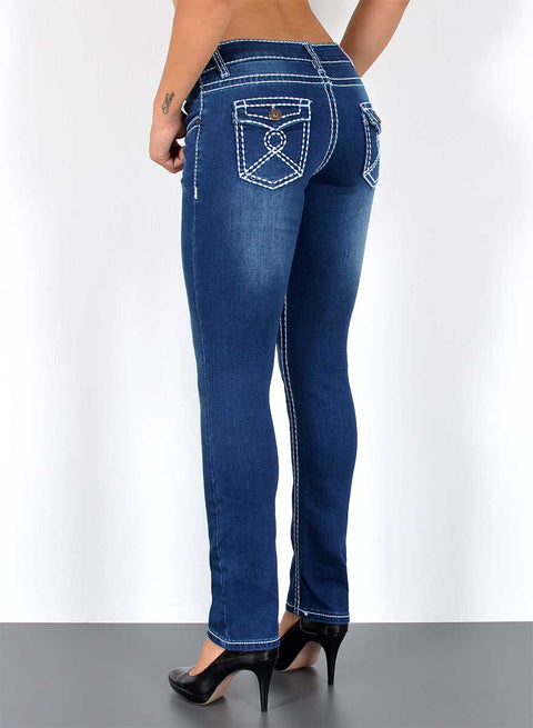 Hohe Bundhöhe Jeans Hose Straight Fit mit dicker Naht Esra