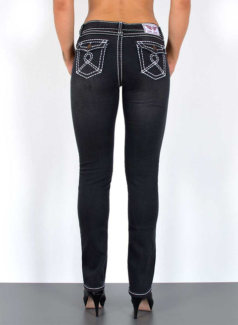High Rise Jeans Hose Straight Fit mit dicker Naht Esra