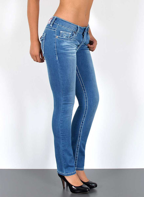 High Waist Jeans Hose Straight Fit mit dicker Naht Esra