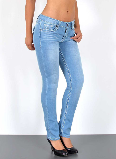 High Waist Jeans Hose Straight Fit mit dicker Naht Esra
