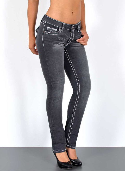 High Waist Jeans Leg Hose Straight Fit mit dicker Naht
