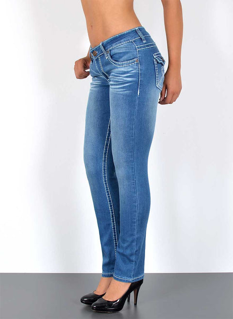 High Waist Jeans Hose Straight Fit mit dicker Naht Esra