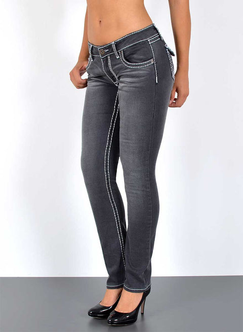 High Waist Jeans Leg Hose Straight Fit mit dicker Naht