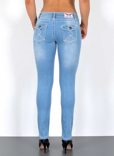 High Waist Jeans Hose Straight Fit mit dicker Naht Esra