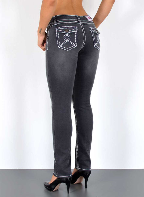 High Waist Jeans Leg Hose Straight Fit mit dicker Naht