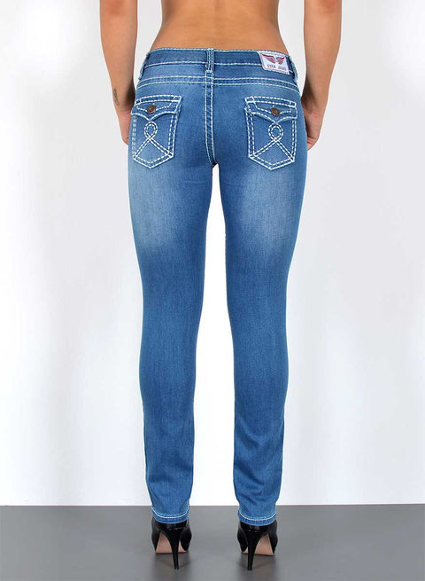High Waist Jeans Hose Straight Fit mit dicker Naht Esra