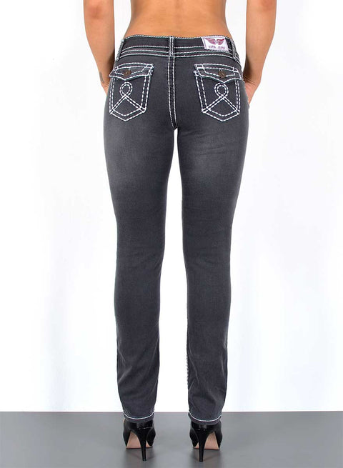 High Waist Jeans Leg Hose Straight Fit mit dicker Naht