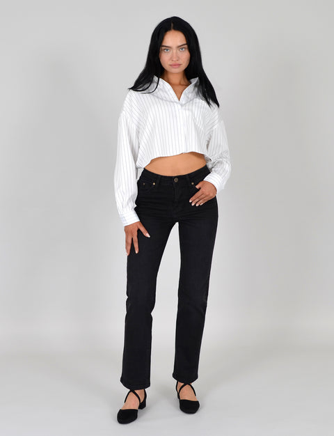 High Waist Straight Fit Jeans Hose Geradeschnitt