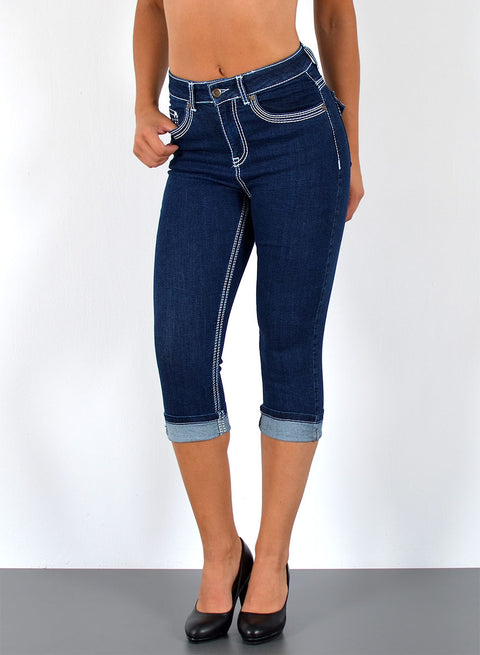 Capri Jeans High Waist mit dicker Naht