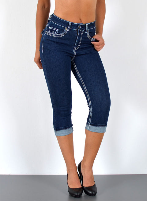 Capri Jeans High Waist mit dicker Naht