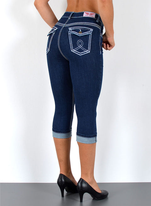 Capri Jeans High Waist mit dicker Naht