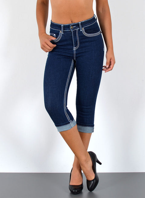 Capri Jeans High Waist mit dicker Naht