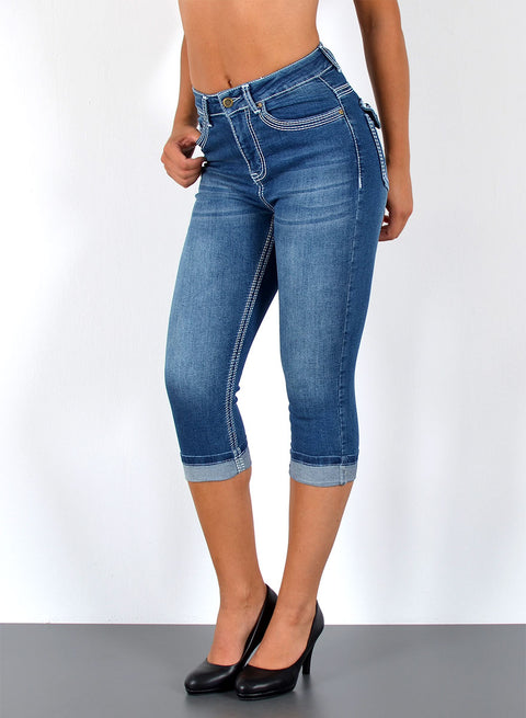 3/4 Capri Jeans High Waist mit weißen Nähten