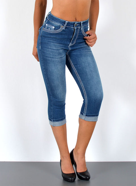 3/4 Capri Jeans High Waist mit weißen Nähten