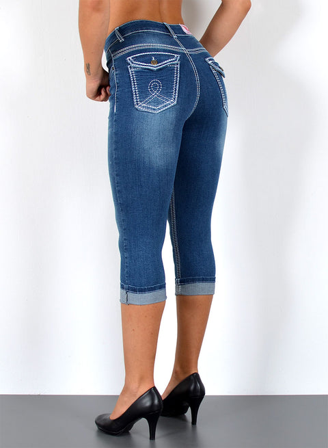 3/4 Capri Jeans High Waist mit weißen Nähten