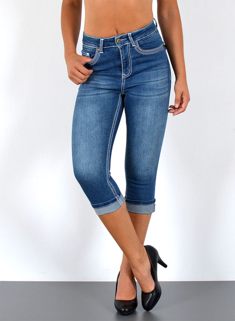 3/4 Capri Jeans High Waist mit weißen Nähten