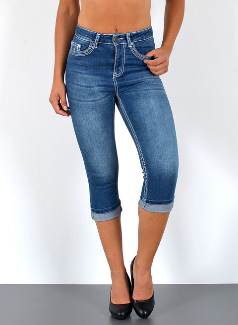 3/4 Capri Jeans High Waist mit weißen Nähten