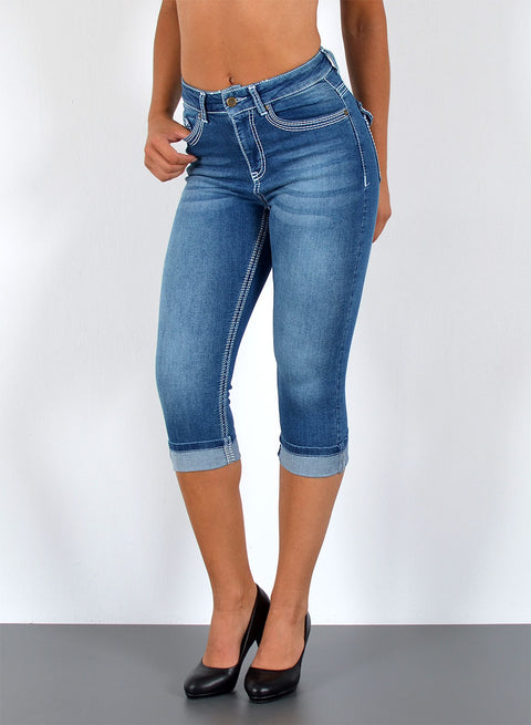 Dicke Naht Jeans Capri Hose High Waist