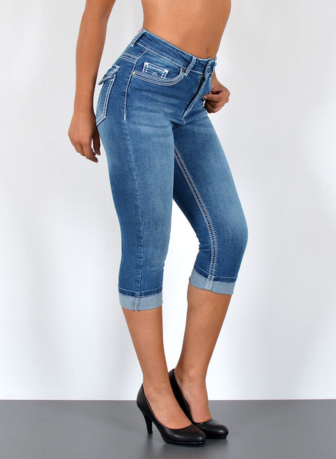 Dicke Naht Jeans Capri Hose High Waist
