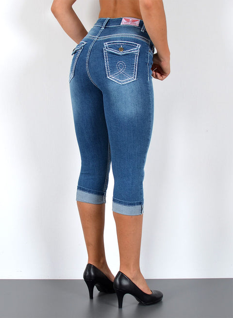 Dicke Naht Jeans Capri Hose High Waist