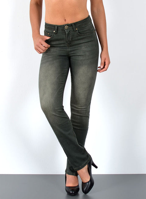 Grüne Damen High Waist Jeans Straight Fit