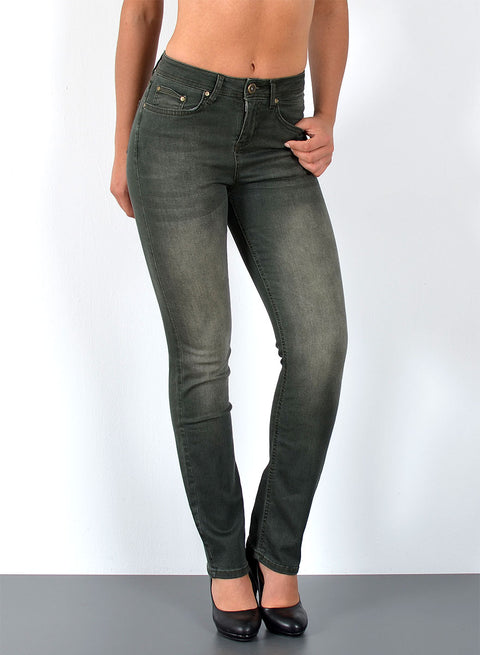 Grüne Damen High Waist Jeans Straight Fit