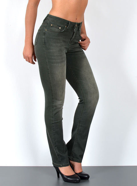 Grüne Damen High Waist Jeans Straight Fit