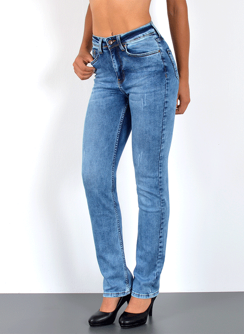 Hoch Bund Jeans Straight Fit Stretch Hose Hellblau