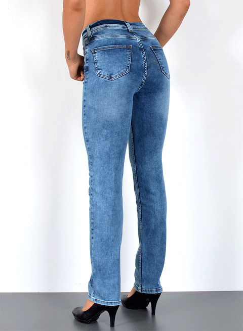 Hoch Bund Jeans Straight Fit Stretch Hose Hellblau