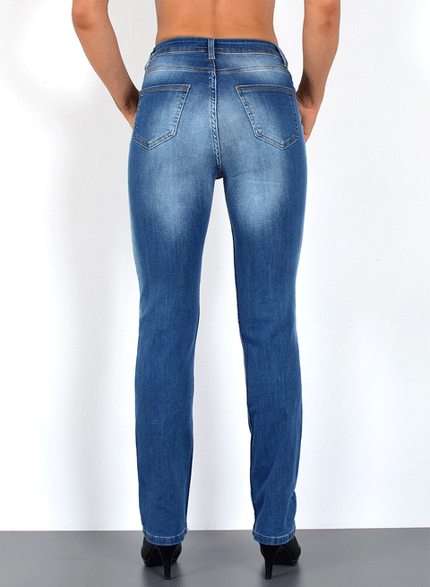 Hohe Bundhöhe Jeans Straight Fit Stretch Hose