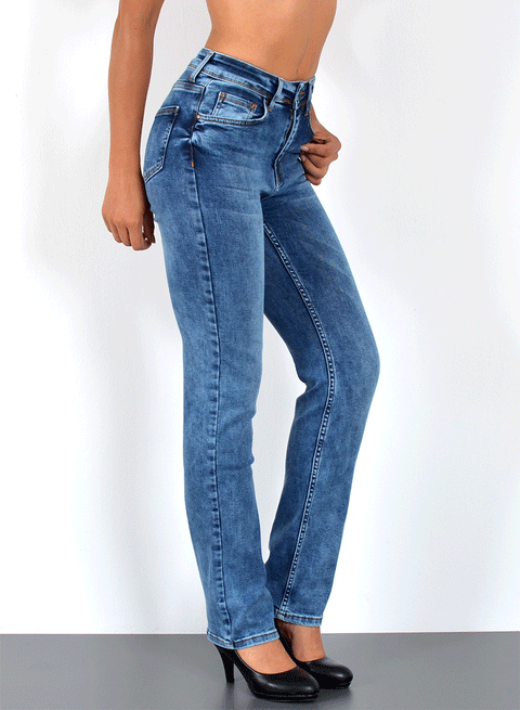 High Waist Damen Jeans Straight Fit Stretch Hose