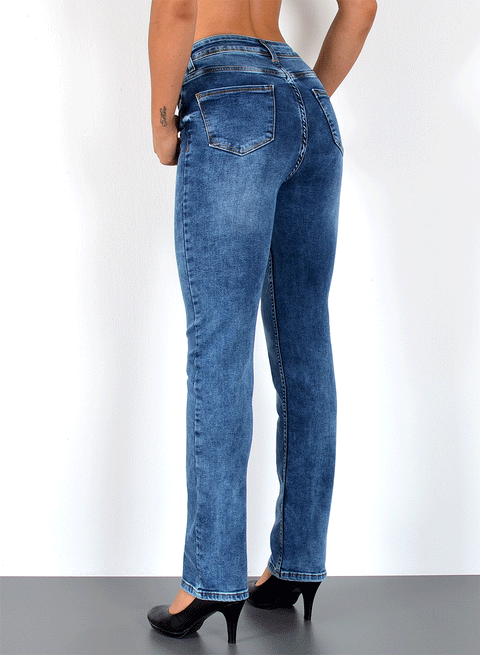 High Waist Damen Jeans Straight Fit Stretch Hose