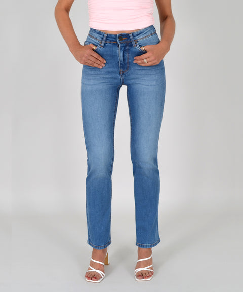 High Waist Damen Jeans Straight Fit Hose