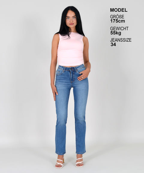 High Waist Damen Jeans Straight Fit Hose