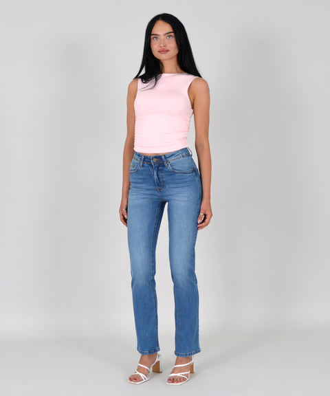 High Waist Damen Jeans Straight Fit Hose