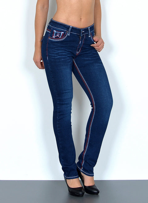 High Rise Hose Jeans Straight Leg mit dicker Naht