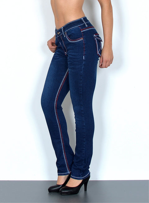 High Rise Hose Jeans Straight Leg mit dicker Naht